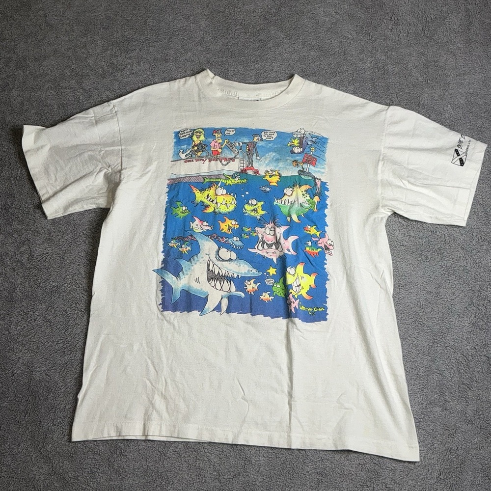 Vtg T shirt L Single Stitch 92 Steve‎ Gill Art Fish 90s USA Dixie Divers Florida